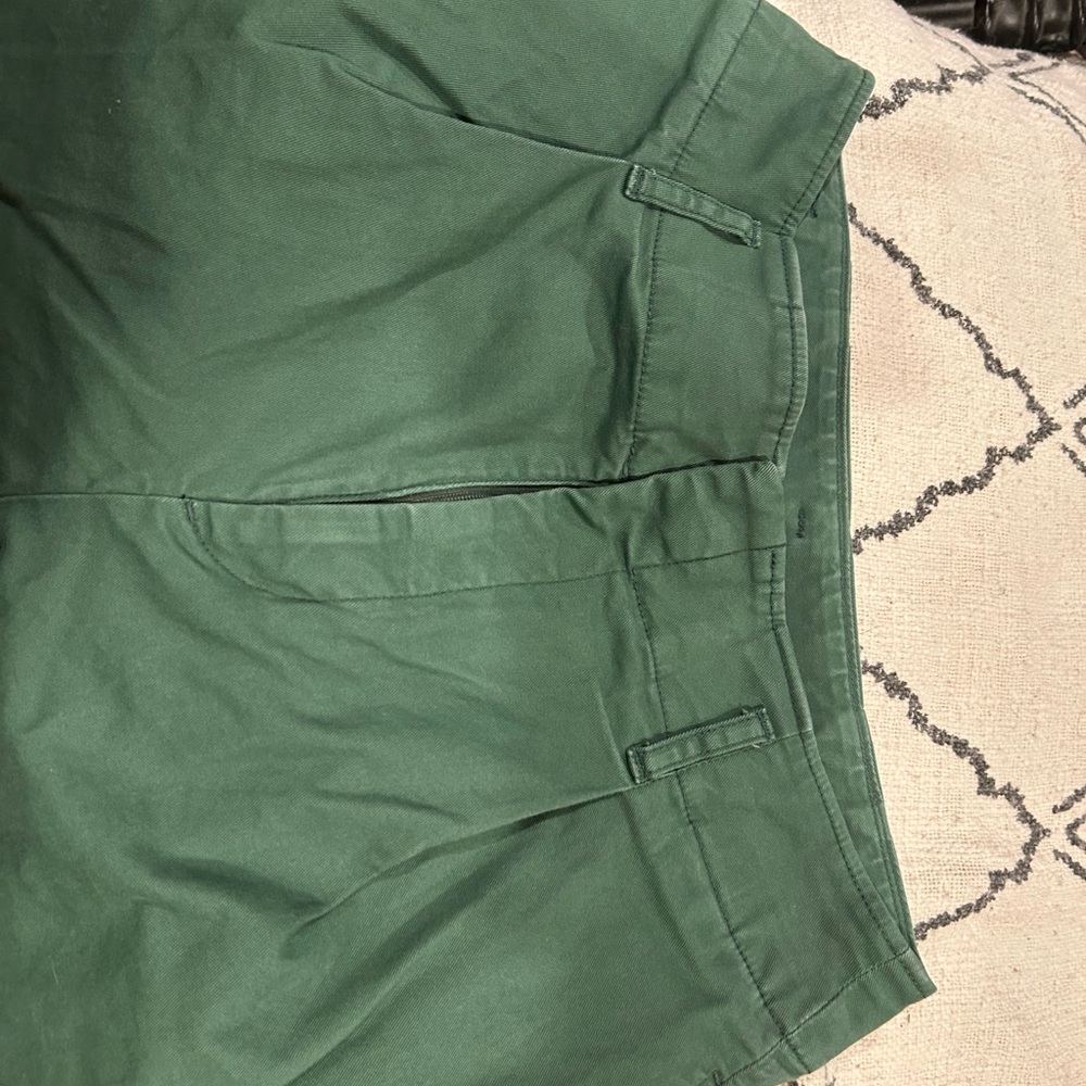 Green High-Waisted pleated cotton wide leg pants